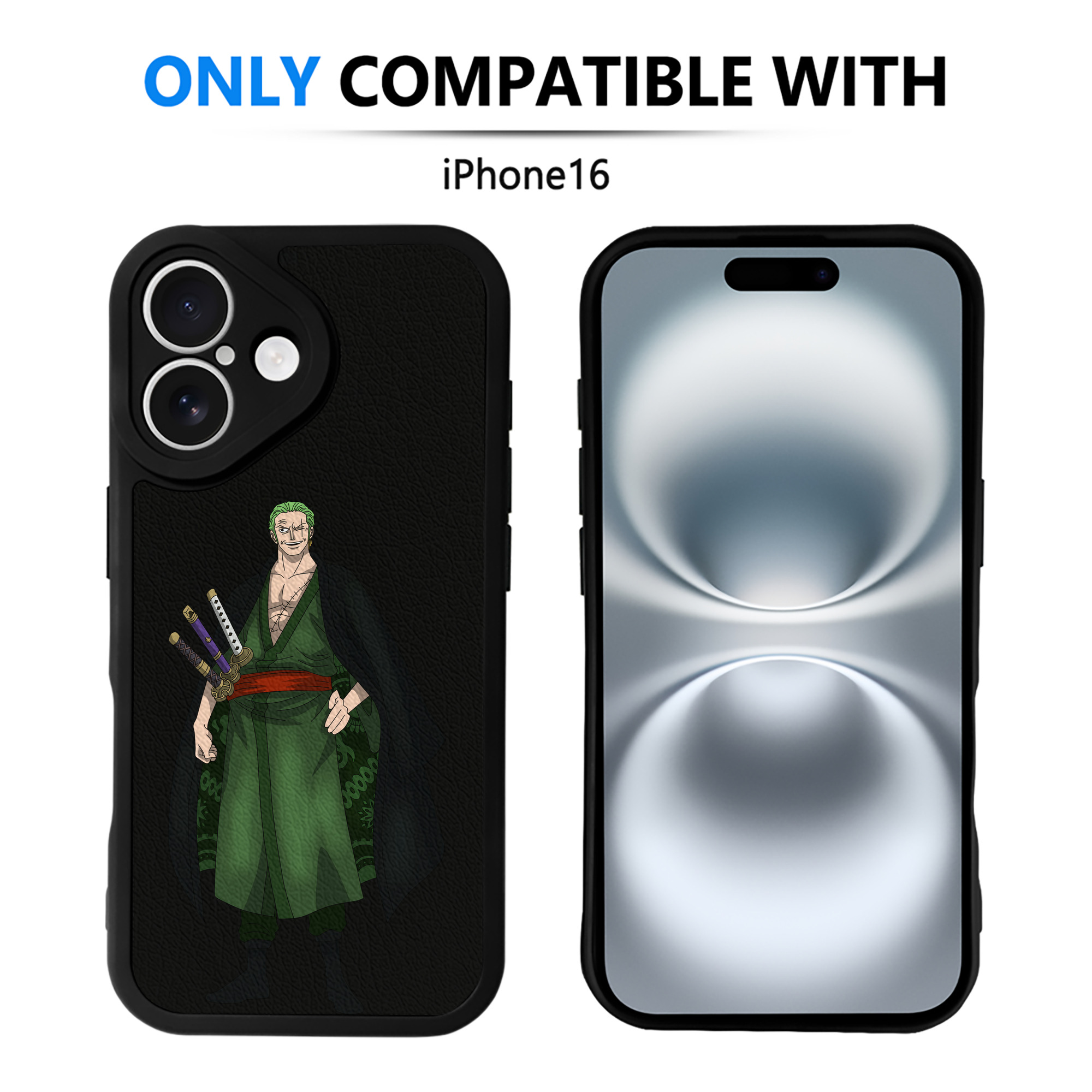 （画像用） ワンピース ロロノア・ゾロ ONE PIECE Roronoa Zoro 【iPhone 16シリーズ対応】シリコンスマホケース（レザー調） 材質：シリコン